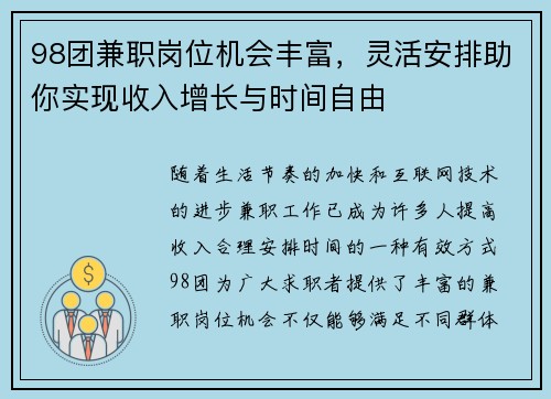 98团兼职岗位机会丰富，灵活安排助你实现收入增长与时间自由