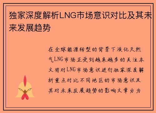 独家深度解析LNG市场意识对比及其未来发展趋势
