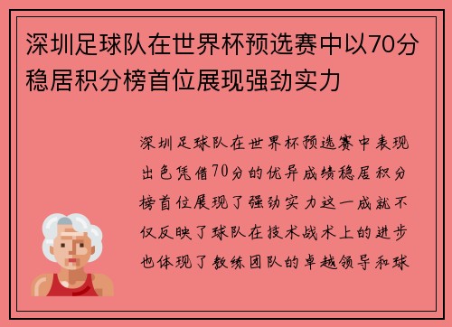 深圳足球队在世界杯预选赛中以70分稳居积分榜首位展现强劲实力